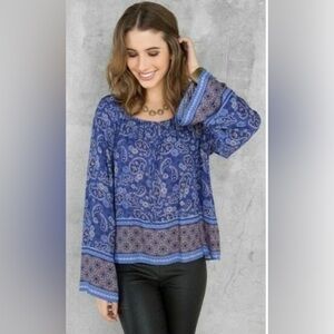 Francesca’s Birdcage from Anthropologie Blue Paisley Blouse, Size Small